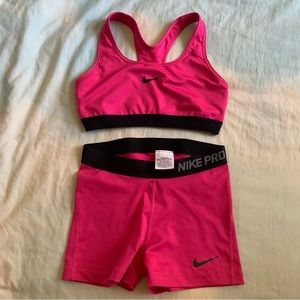 Matching Pink Nike Pro Dri-Fit Workout Set - Sports Bra and Spandex Shorts